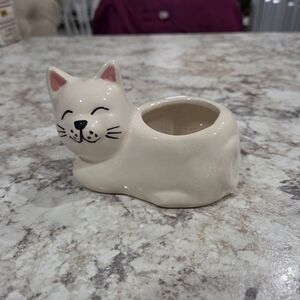 Ceramic Cat Planter - Cream Cat Pot for Small Plants